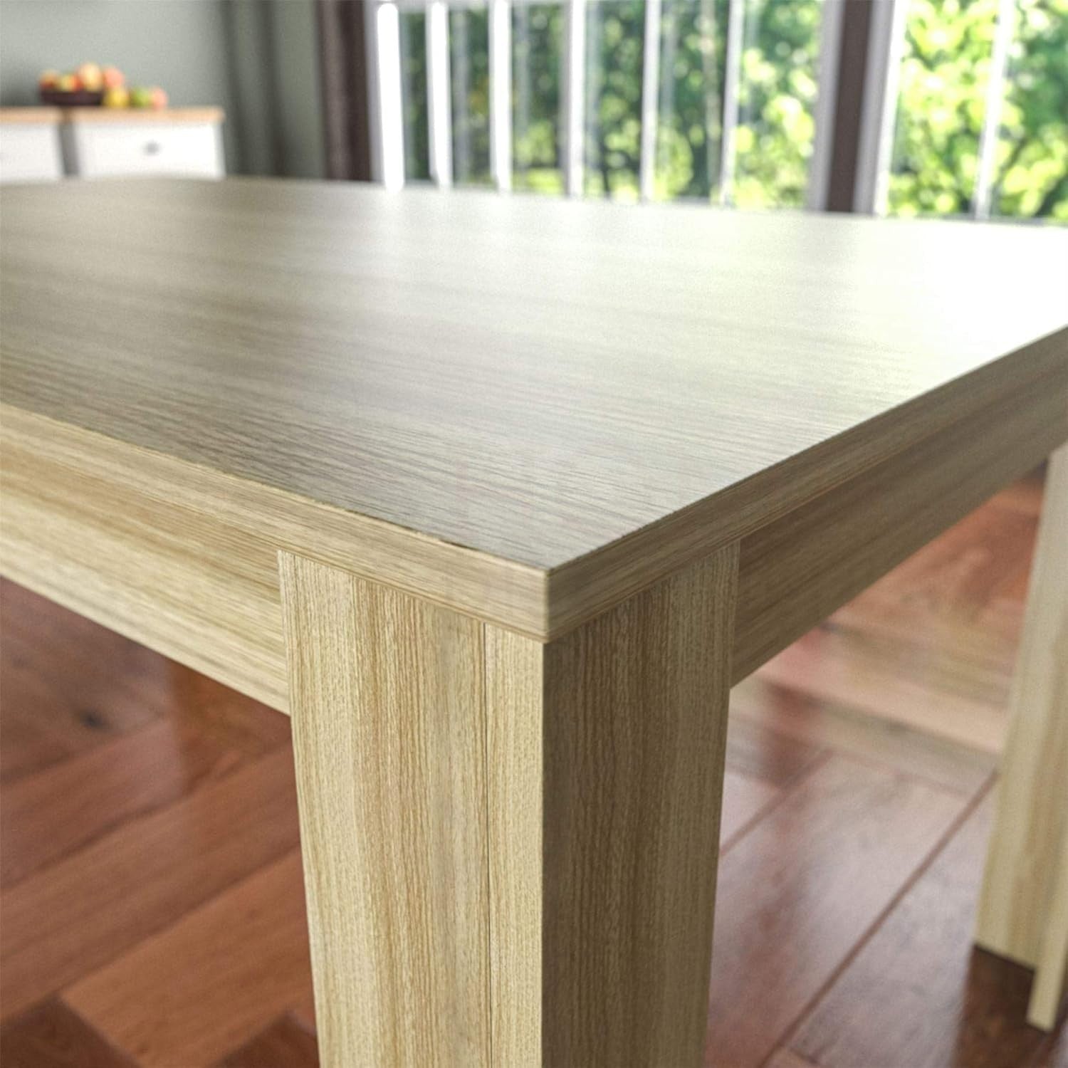 Oak Kitchen Dining Table 6 Seater MDF Wood Rectangular 150cm Sturdy Frame