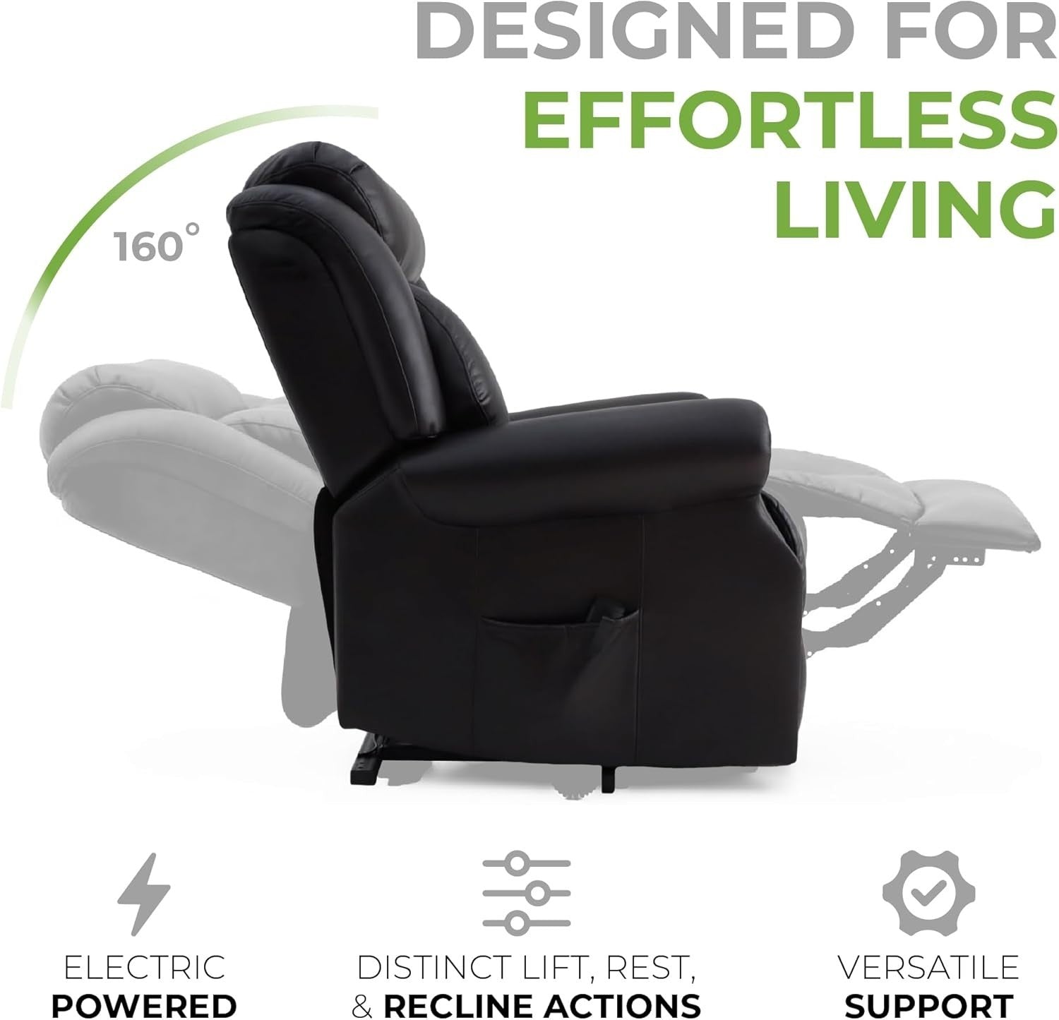 Dual Motor Lift Recliner Chair Heat Massage Leather Riser Mobility Support Black