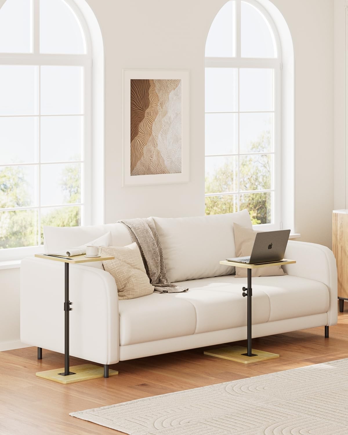 Adjustable C-Shaped Swivel Side Table 40x30x(45-81)cm Oak Coffee Tray