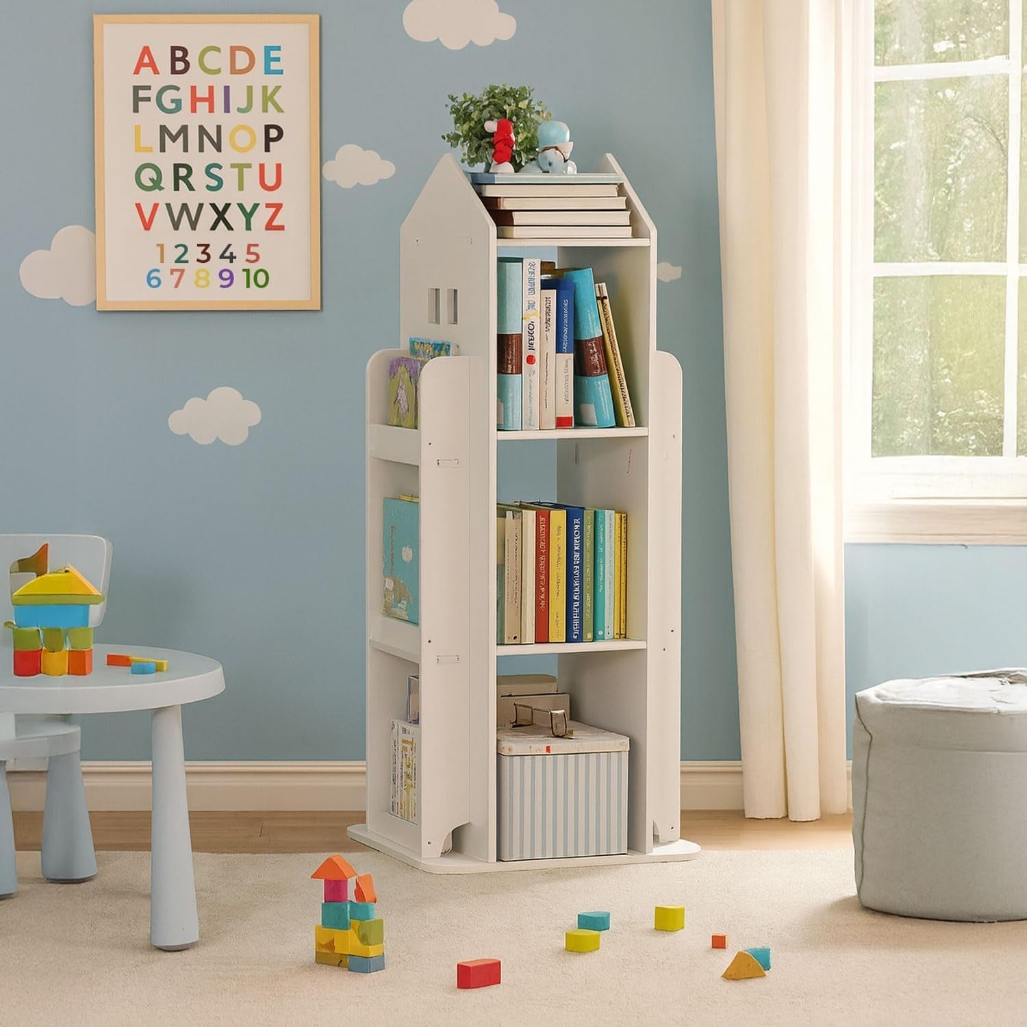 360° Rotating Kids Bookshelf 10-Shelf Freestanding Space-Saving Bookcase