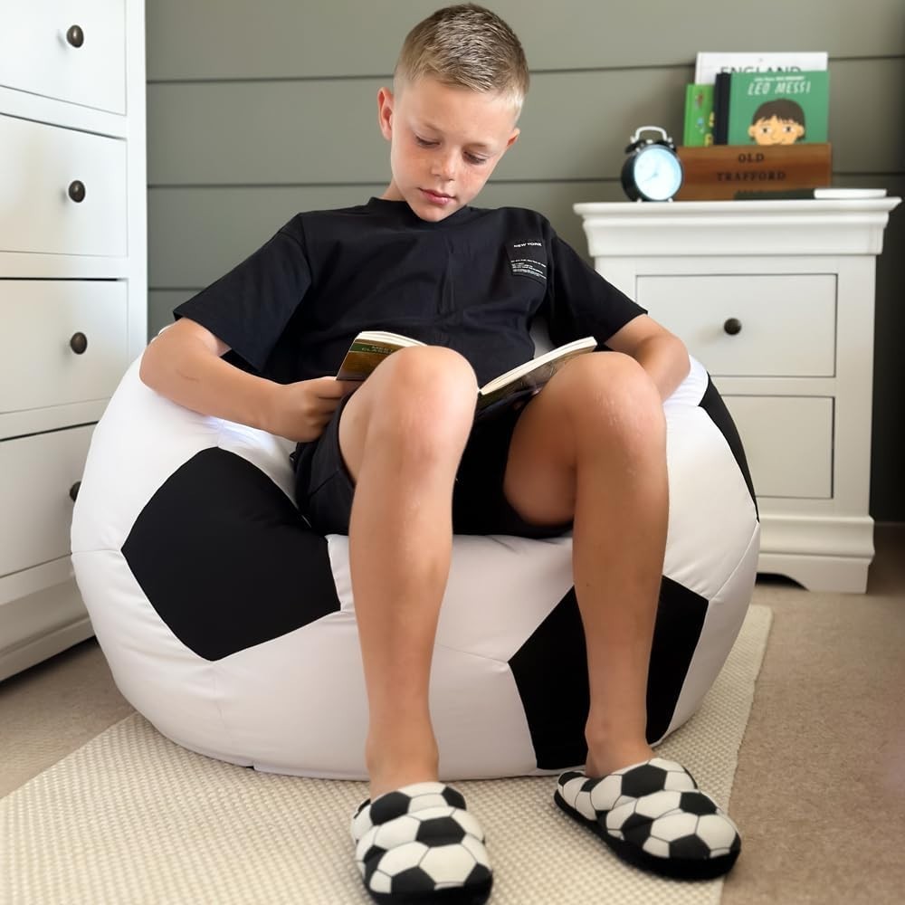 Kids Football Beanbag Chair with Footstool, Durable, Machine Washable, 60x80cm