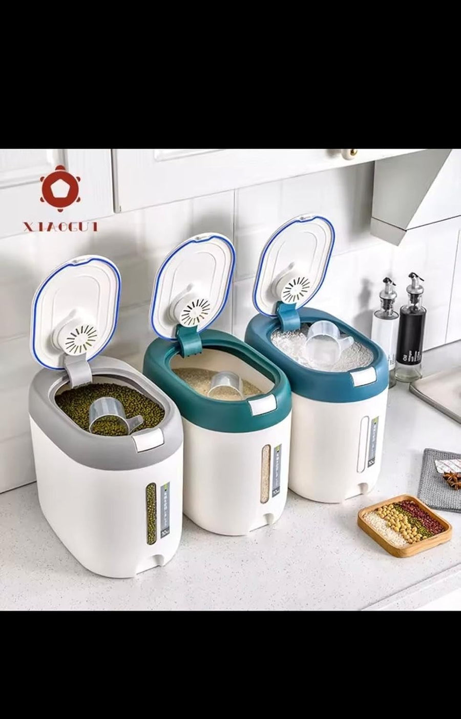 10KG Rice Dispenser Airtight Storage Container Grain Cereal Organizer