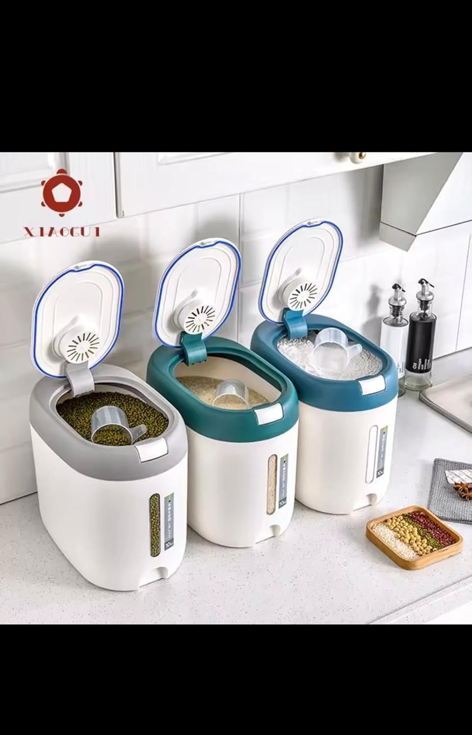 10KG Rice Dispenser Airtight Storage Container Grain Cereal Organizer