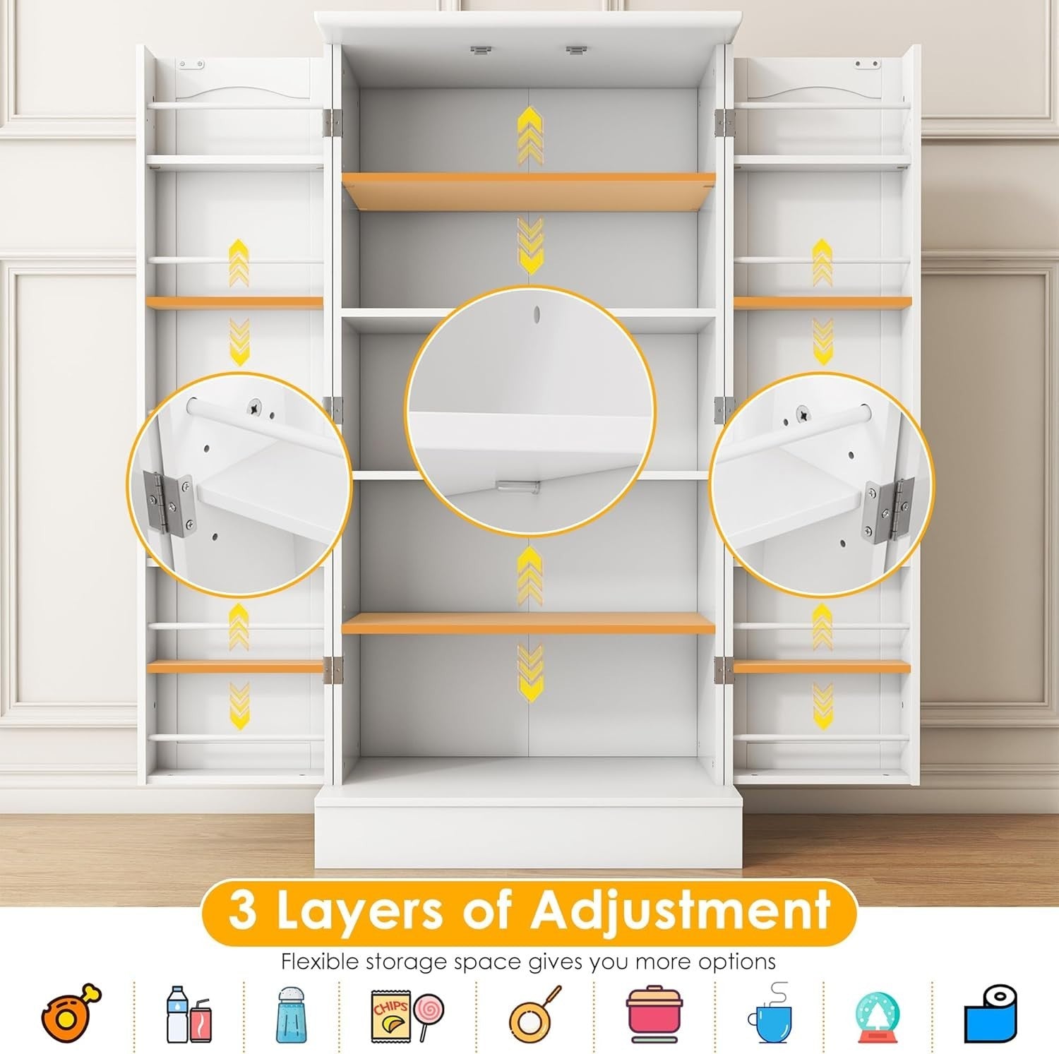 Kitchen Pantry Cupboard Cabinet White Adjustable Storage Organizer