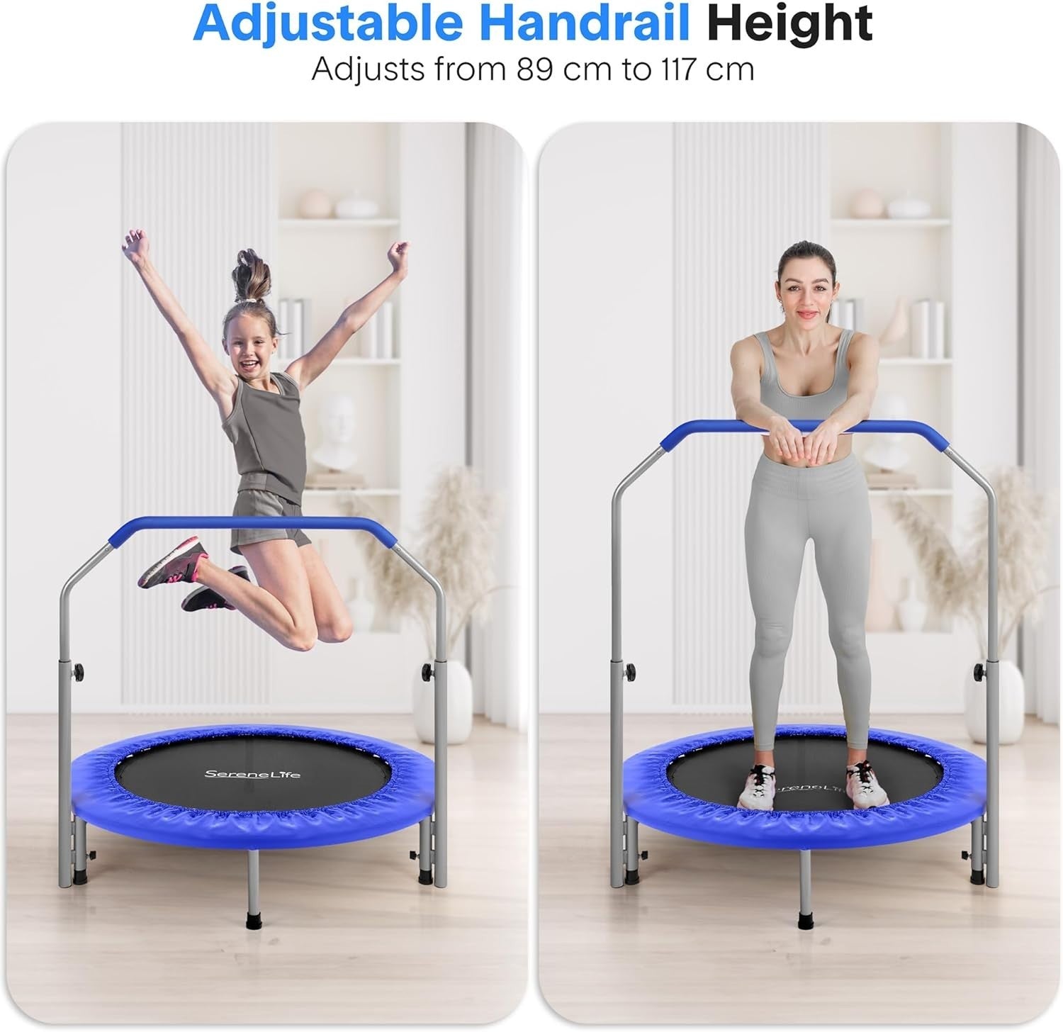 40” Foldable Mini Trampoline Indoor Outdoor Rebounder Adjustable Handle