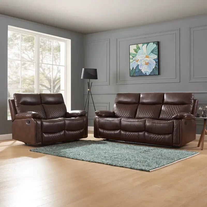 3 Seater Recliner Sofa Faux Leather Manual Brown | Padded Lumbar Support