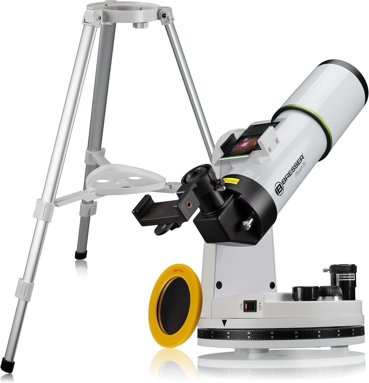 Smart 80mm 400mm Refractor Telescope PushTo App Bluetooth Tripod Silver White