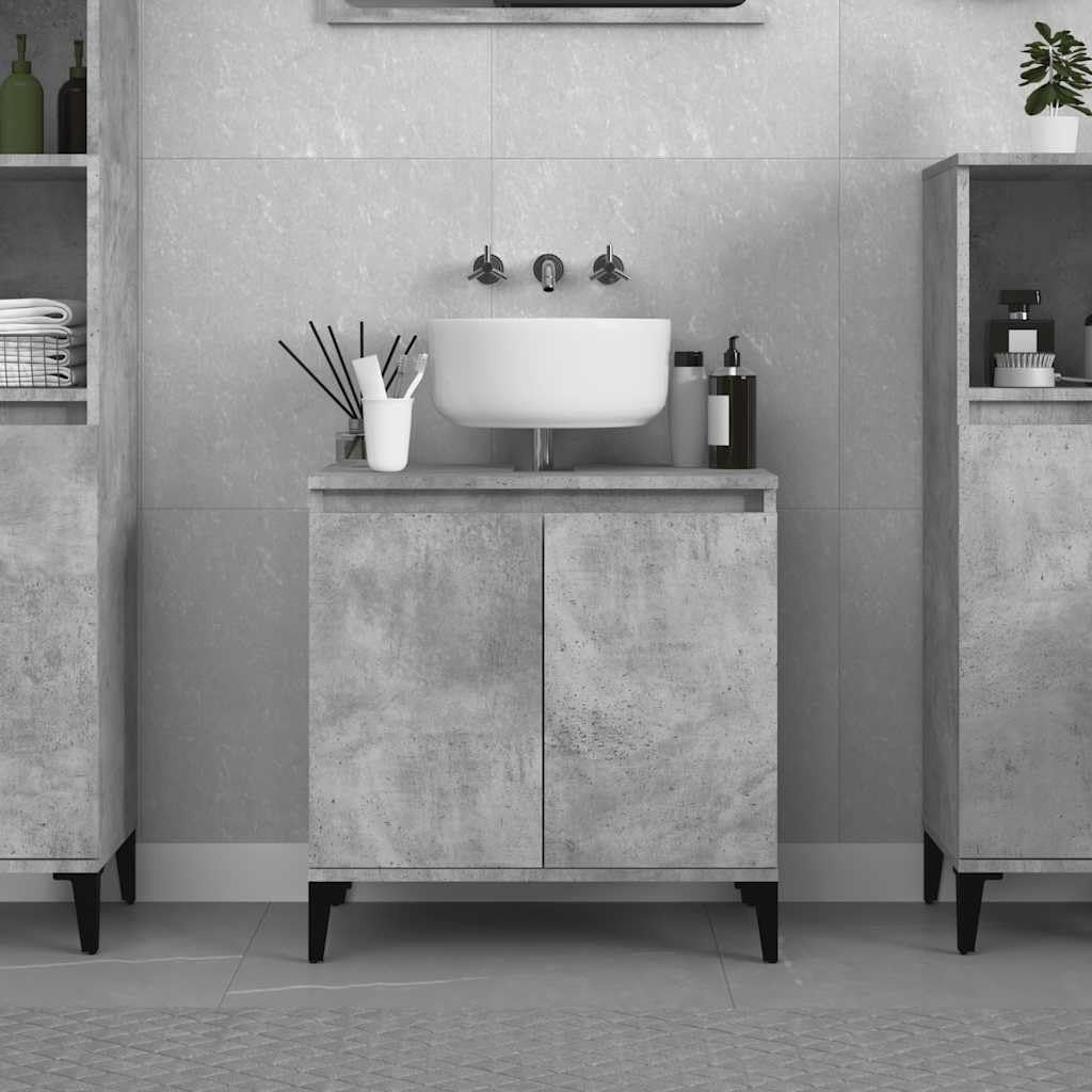 Concrete Grey Bathroom Sink Cabinet | 58x33x60cm Modern Under Sink Storage