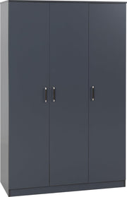 3 Door Dark Grey Wardrobe Modern Clothes Storage Cupboard Bedroom
