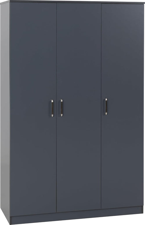 3 Door Dark Grey Wardrobe Modern Clothes Storage Cupboard Bedroom