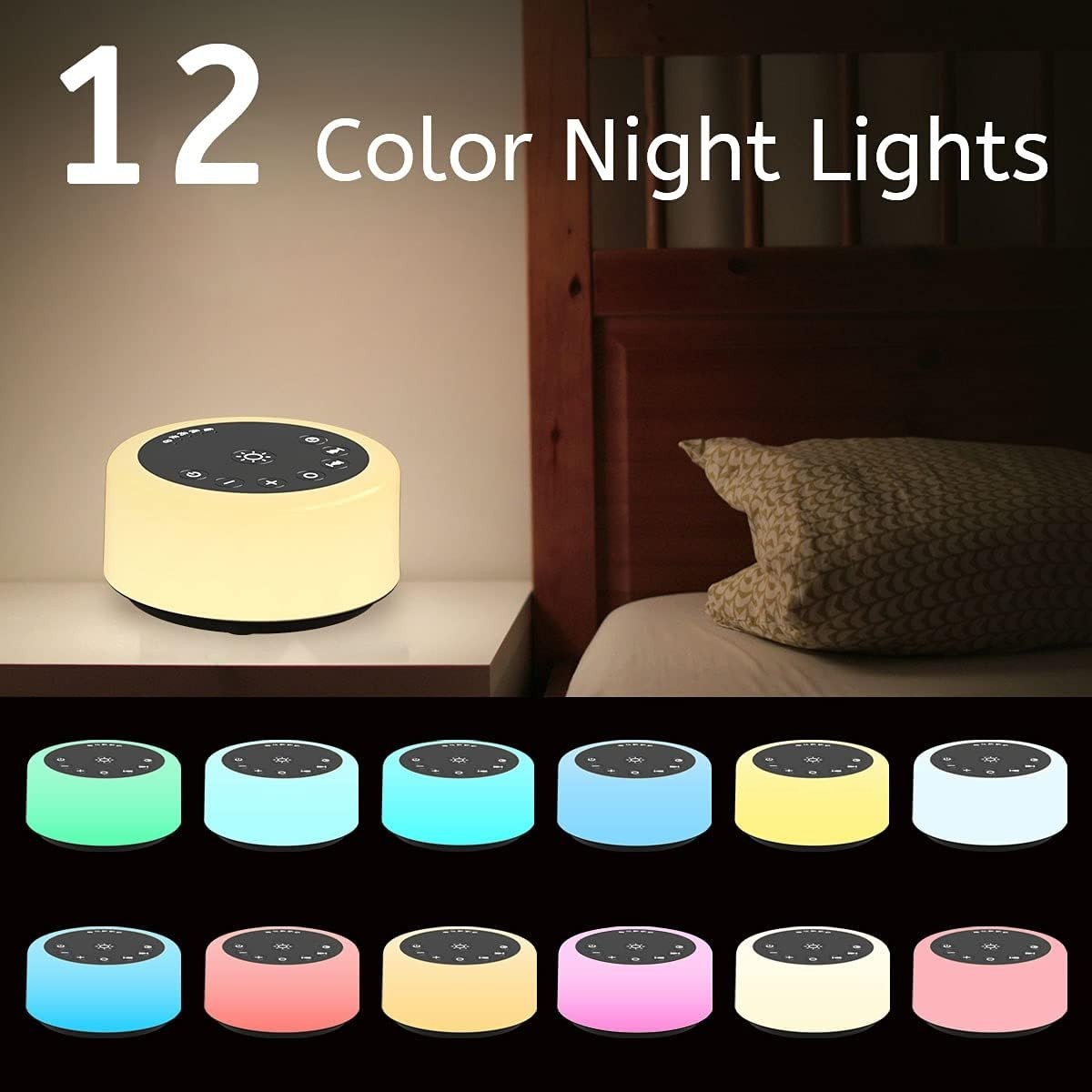 White Noise Machine for Baby Kids Adults with 30 Soothing Sounds & Night Light