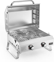Portable 2 Burner Gas BBQ Grill Tabletop Stainless Steel Outdoor Camping Cooker