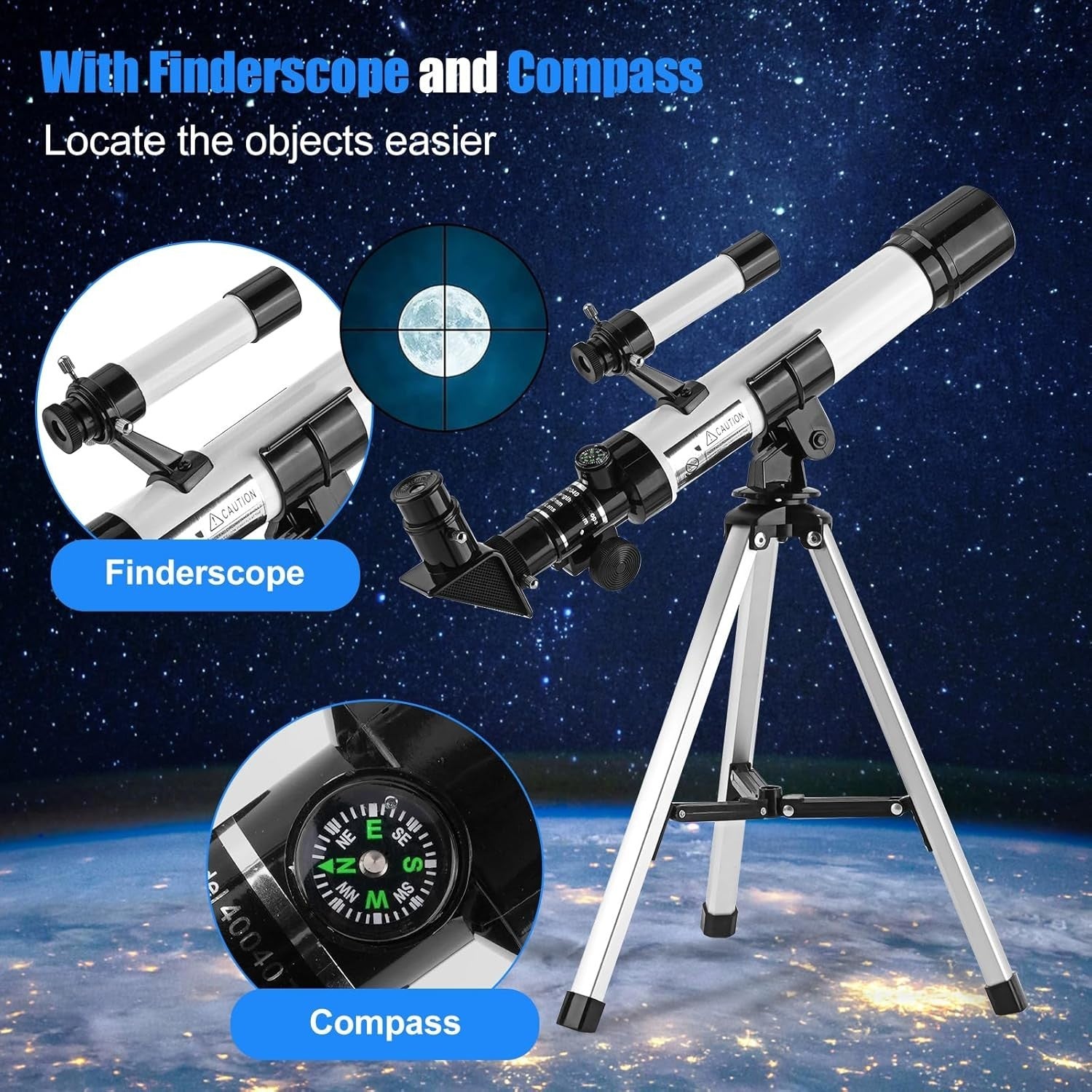 Telescope for Kids & Beginners, 40mm Aperture, 32X Magnification & Tripod