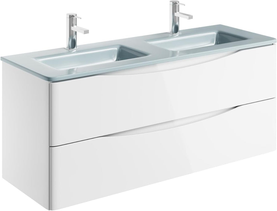 1200mm Wall Hung Vanity Unit White Gloss Double Basin Bathroom Furniture