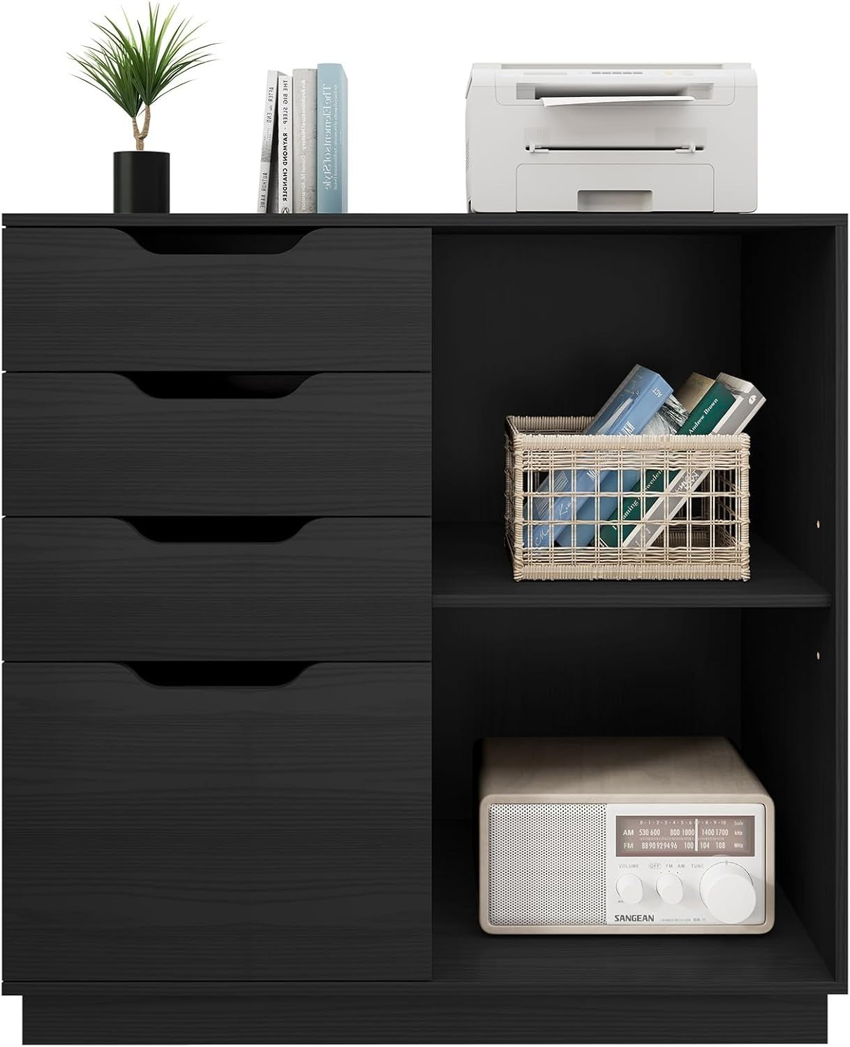 Black 4 Drawer Lateral File Cabinet A4 Letter Printer Stand Storage