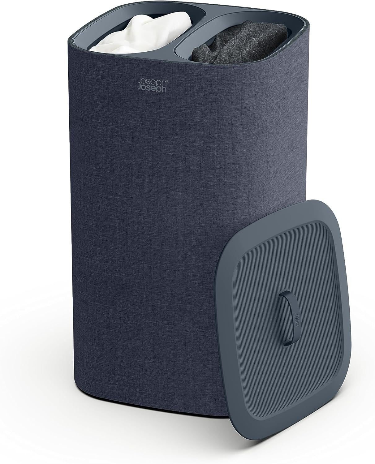 60L Dual Laundry Basket with Lid Removable Washing Bags Carbon Black Modern