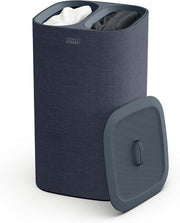 60L Dual Laundry Basket with Lid Removable Washing Bags Carbon Black Modern