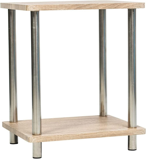 Small Sonoma Oak 2 Tier Side Table with Storage Shelf for Living Room