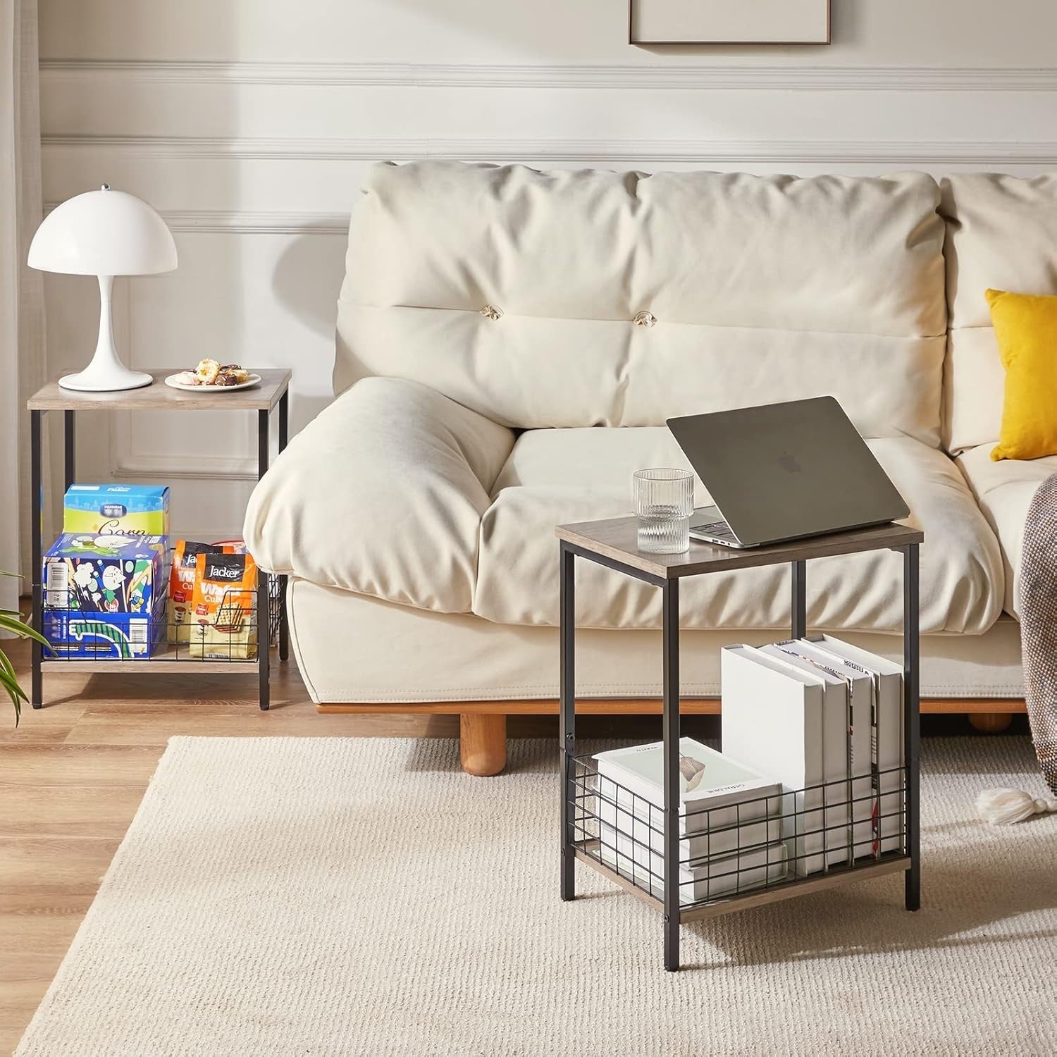 Industrial Side Table with Storage Rack – Small Nightstand, Coffee Table 40x29x5