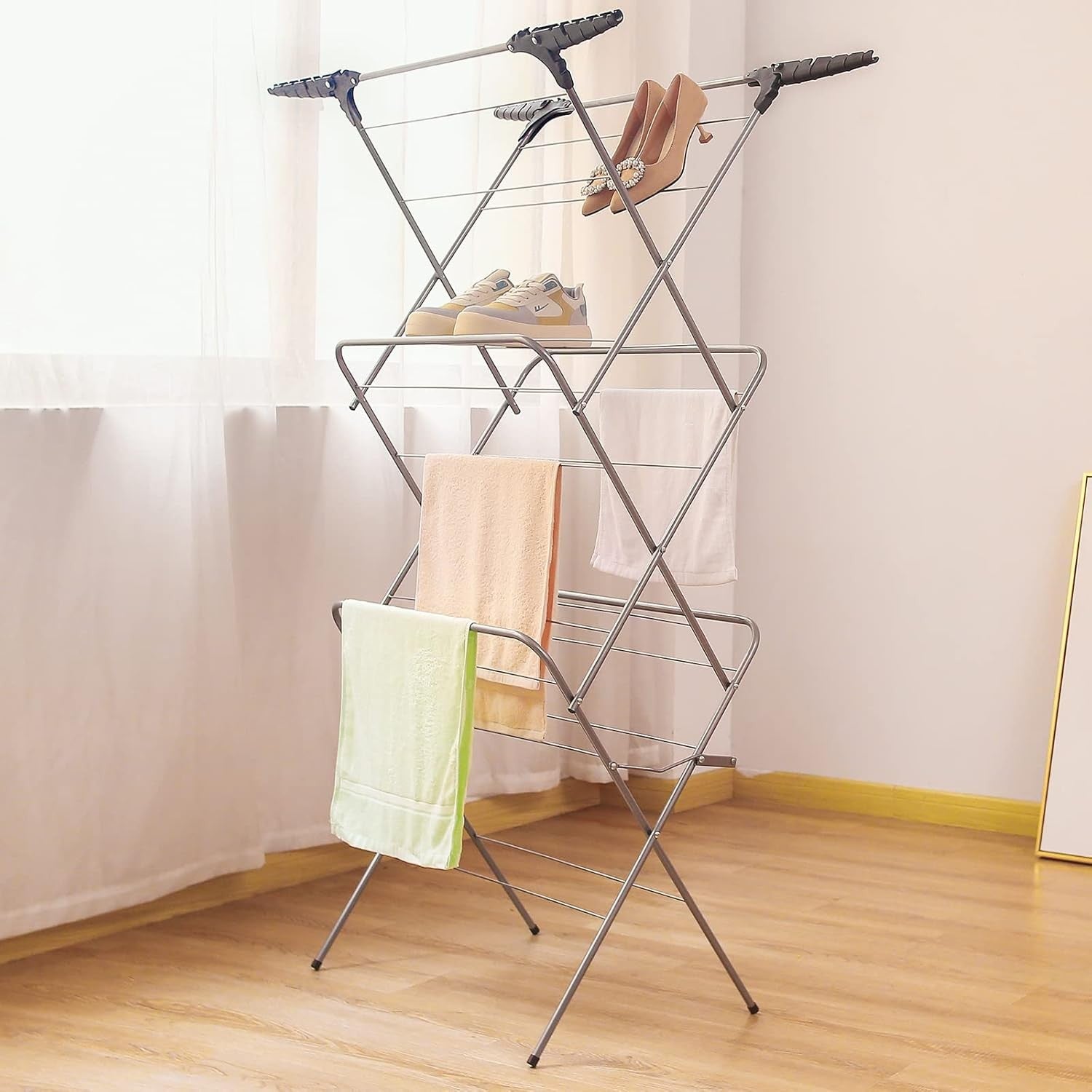 20m Clothes Airer 3 Tier Folding Laundry Drying Rack Space Saving Indoor Outdoor