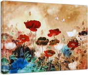 Blooming Poppies Floral Canvas Wall Art Modern Framed Giclee Print