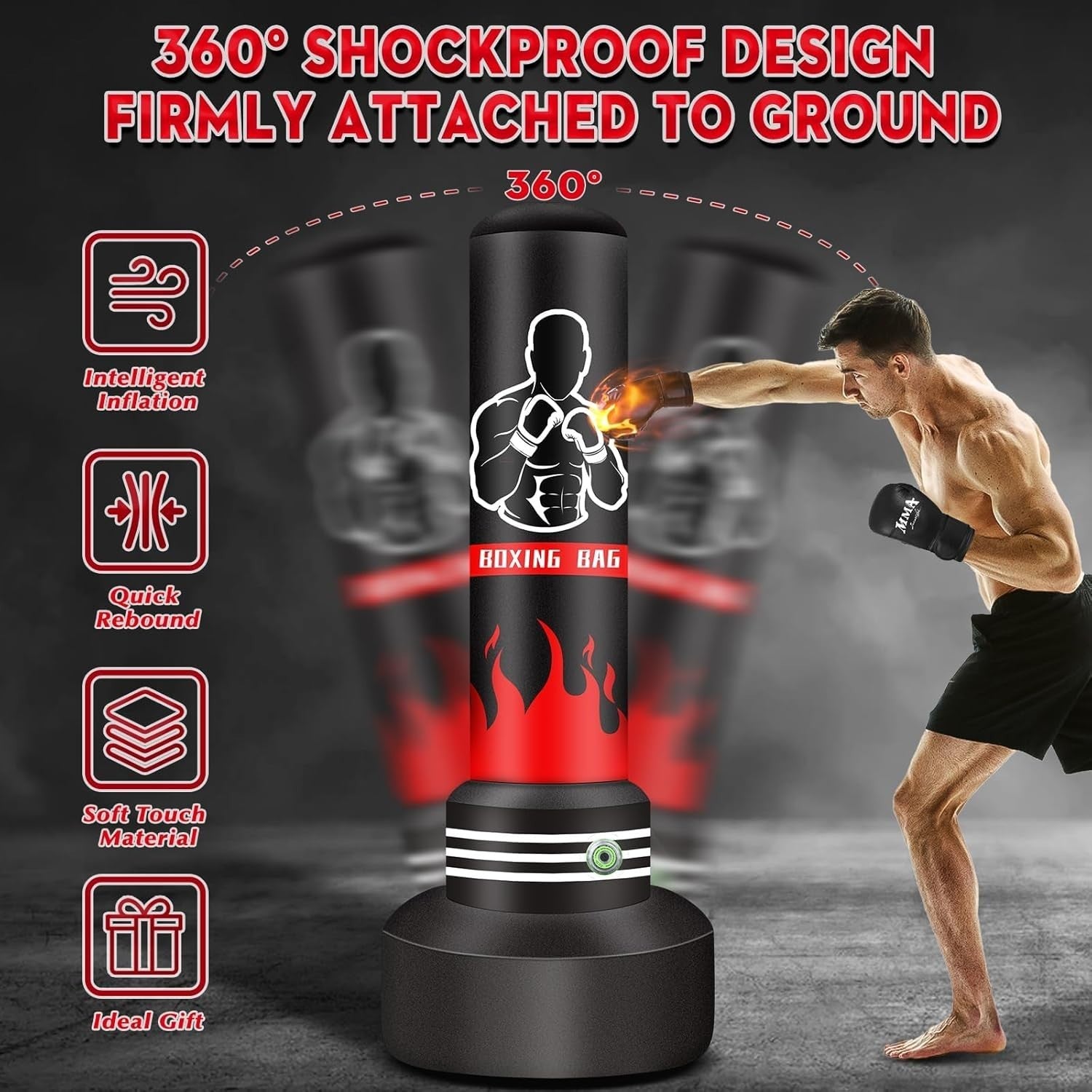 180cm Inflatable Standing Punch Bag Built-In Pump MMA Kickboxing Set
