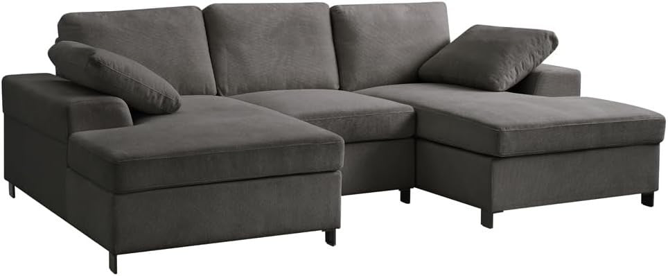 Grey Fabric U-Shaped 5 Seater Sofa with Chaise & Storage Footstool Option