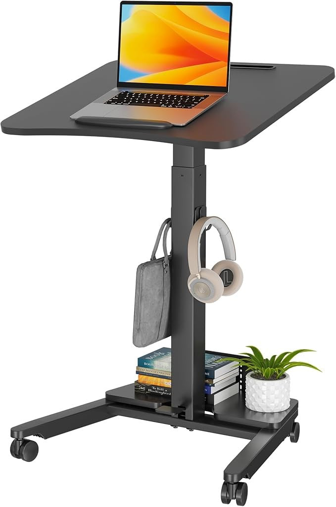 Mobile Standing Desk Adjustable Height Rolling Laptop Table 60x52cm Black