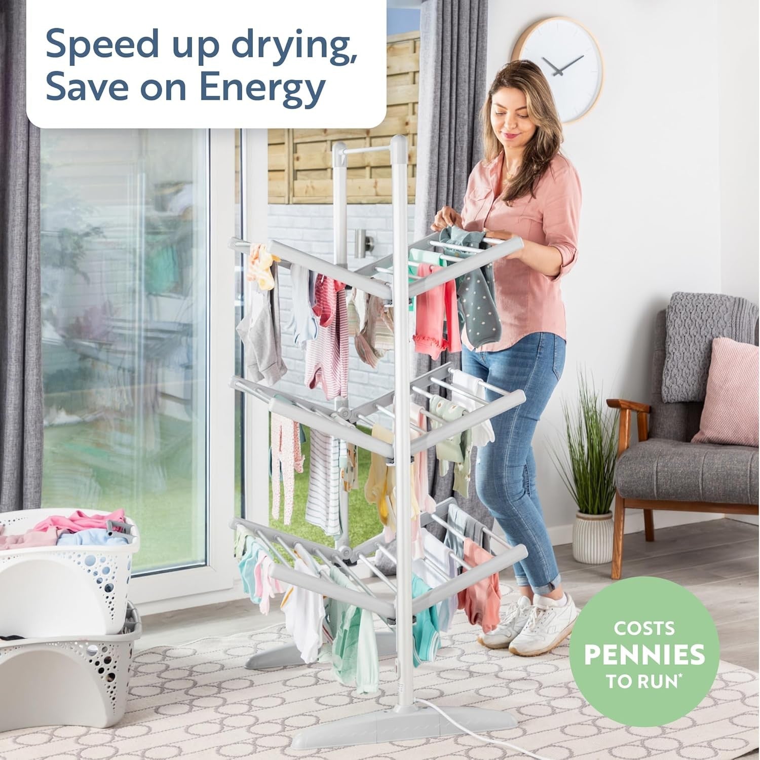 3 Tier Heated Clothes Airer 21m Drying Space 18kg Foldable Electric Indoor