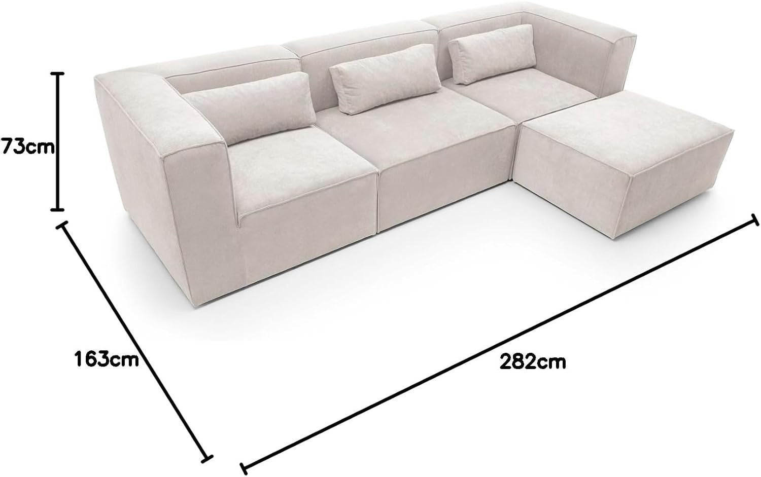 White Corner Sofa L Shape | Modular 4 Seater Chenille Sectional | Soft & Modern