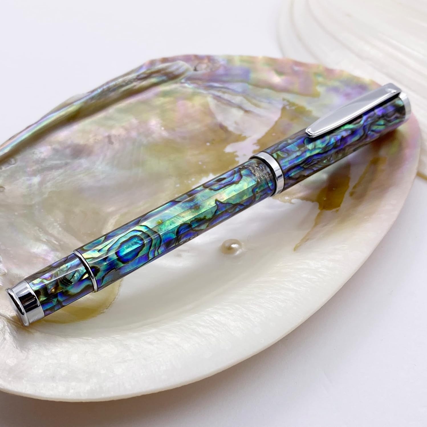 Luxury Blue Abalone Shell Rollerball Pen Gift Set