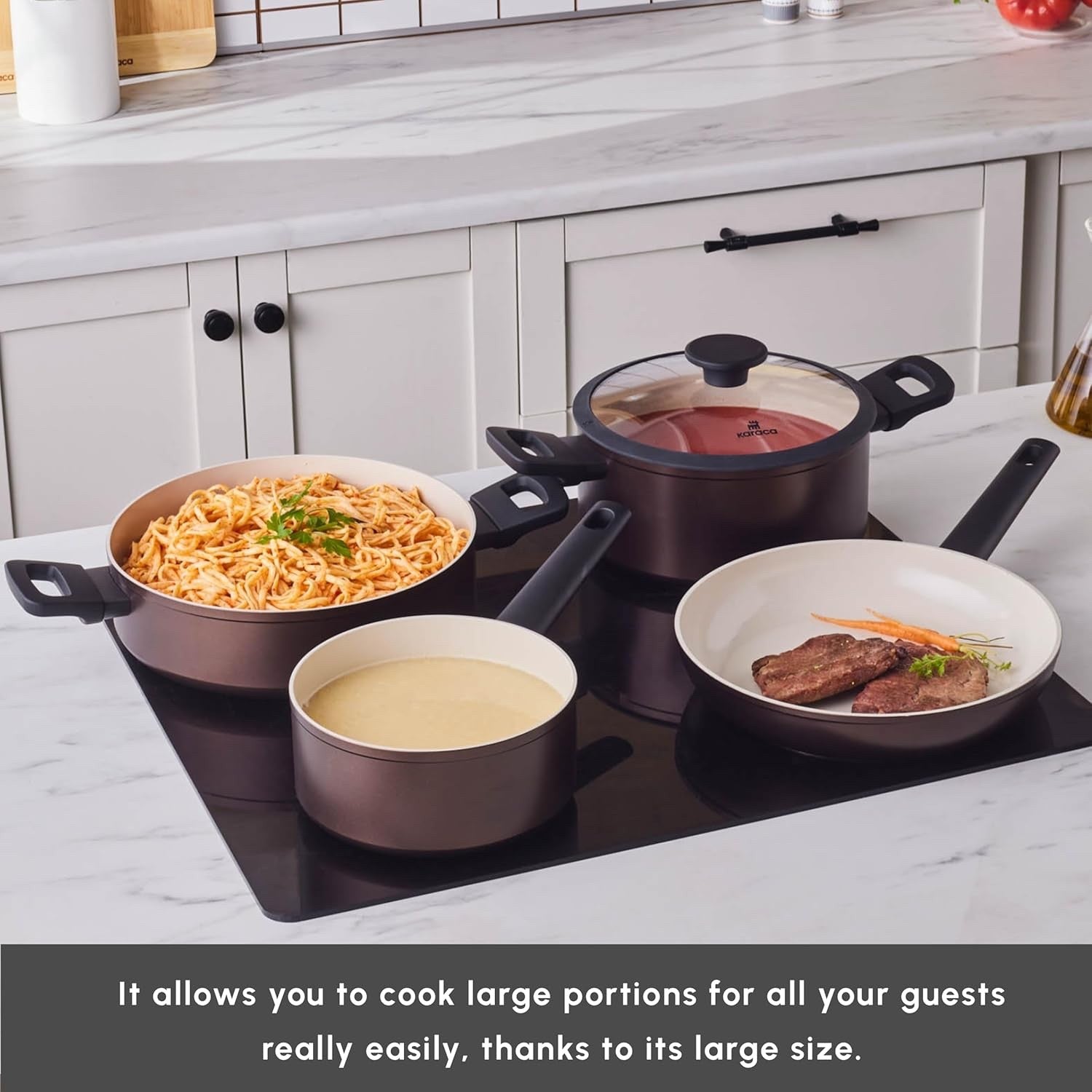 7pcs Bronze Finish Ceramic Non Stick Induction Cookware Set with Glass Lids