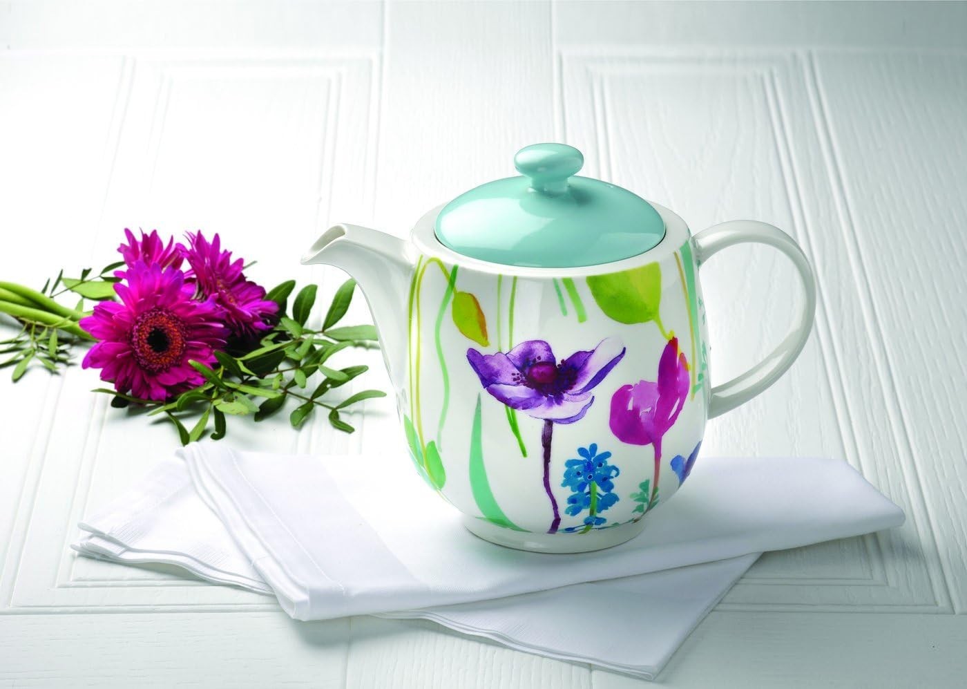 3Pc Porcelain Tea Set Teapot Sugar Bowl Milk Jug Water Garden