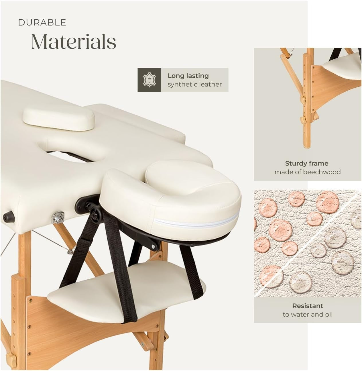 Portable Massage Table Set Foldable Wooden Beauty Therapy Bed Adjustable Beige