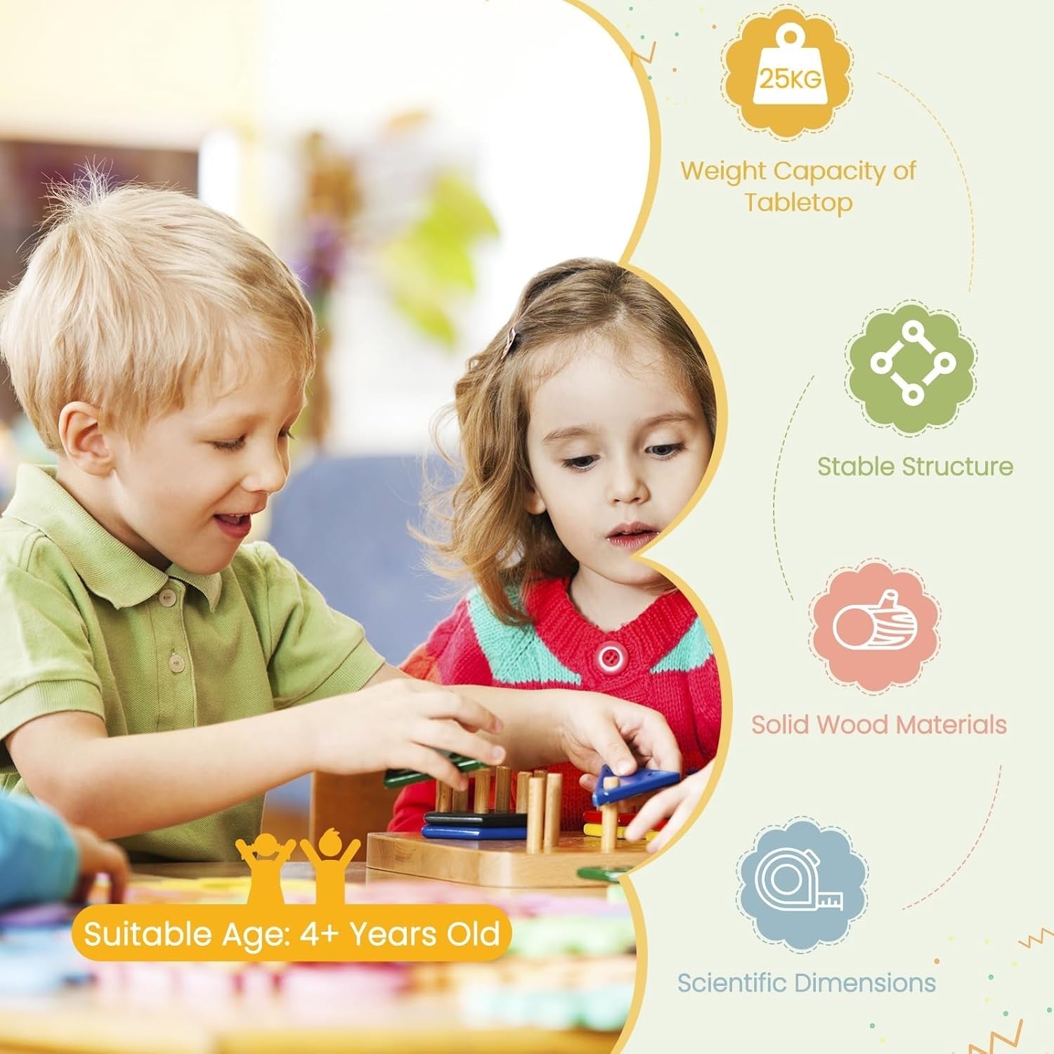 Kids 5-Piece Table & Chair Set, Wooden Round Activity Furniture for Play & Learn