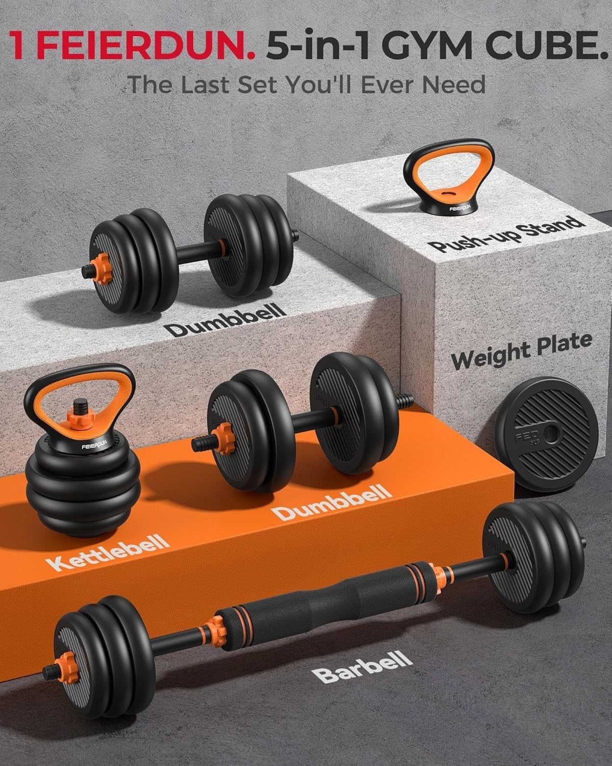 4-in-1 Adjustable Dumbbells Barbell Kettlebell Push Up Set Home Gym