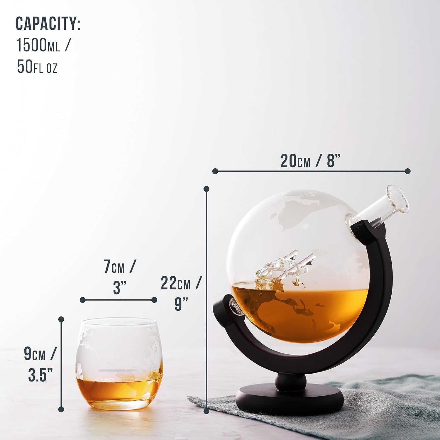 1500ml Globe Whiskey Decanter Set with Glasses Stand Stones Gift for Men