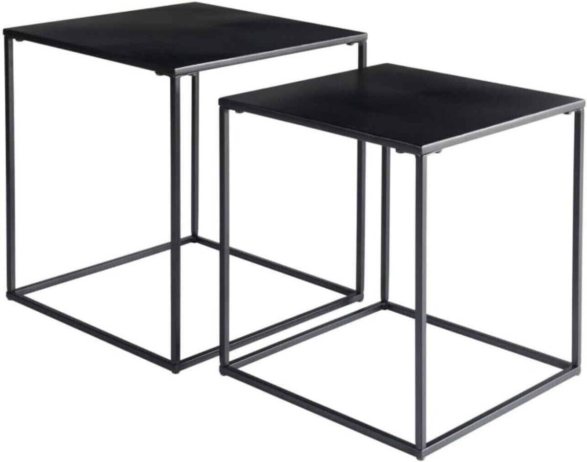 2 Black Nesting Coffee Tables Side End Tables Metal Frame Square Plastic Top