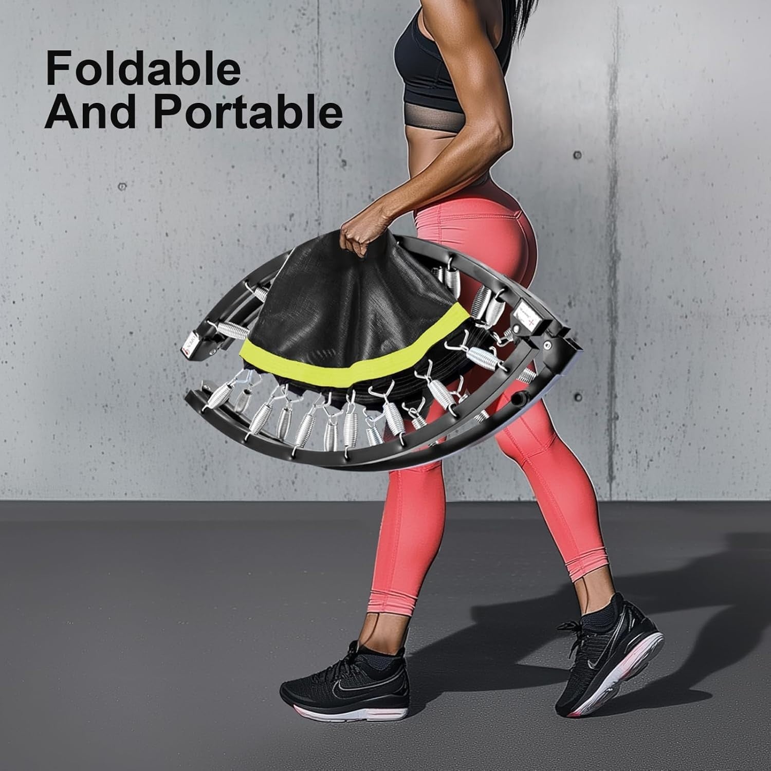 Heavy Duty Foldable Mini Trampoline Adjustable Handle Indoor Workout 220KG