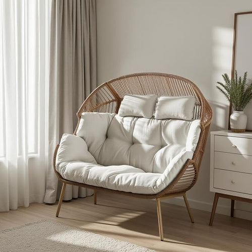 Double Egg Chair for 2 with Cushions – Indoor Outdoor Rattan Snug Seat Boho