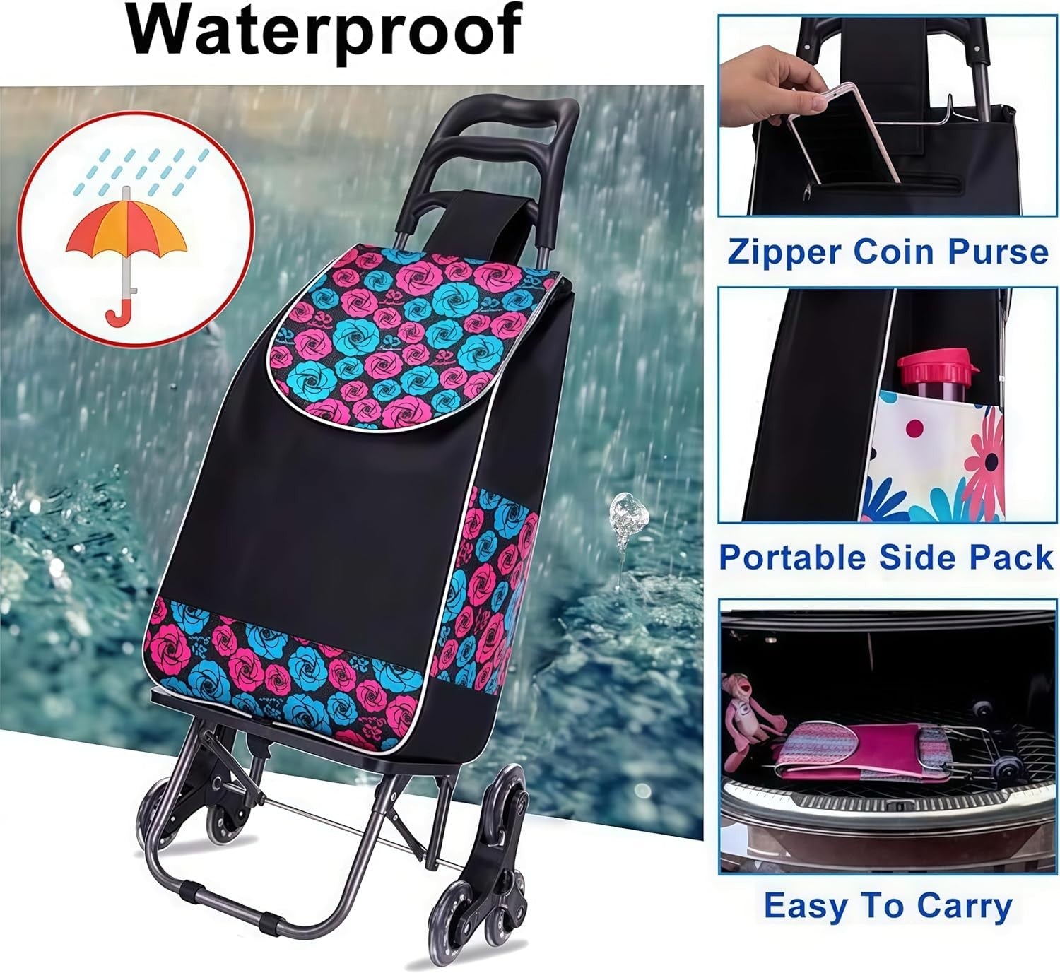 6-Wheel Stair Climber Shopping Trolley Lightweight Foldable 50KG Cart