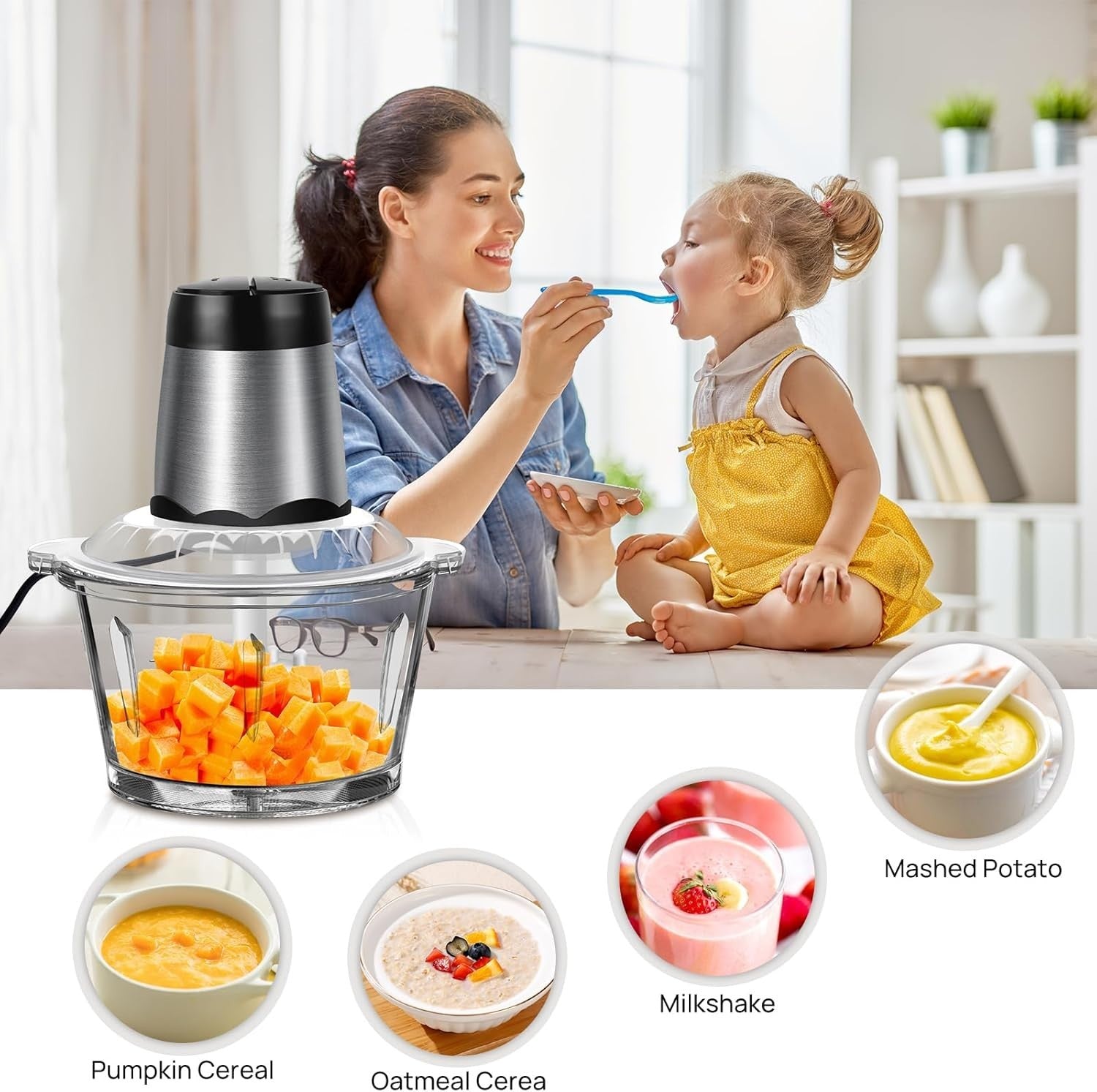 2L Electric Food Chopper Meat Grinder Glass Bowl 300W 2 Speed