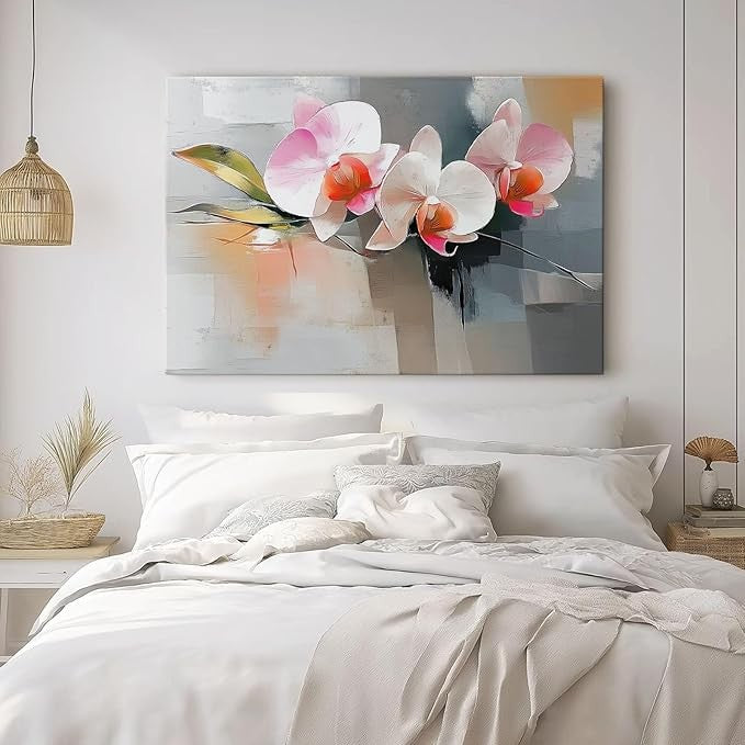 Canvas Wall Art Orchid Pink White 46x31cm Modern Bedroom Decor
