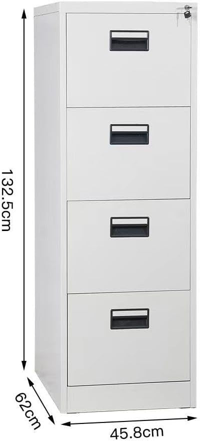 White Heavy Duty 4 Drawer Filing Cabinet Lockable Metal Home Office Storage