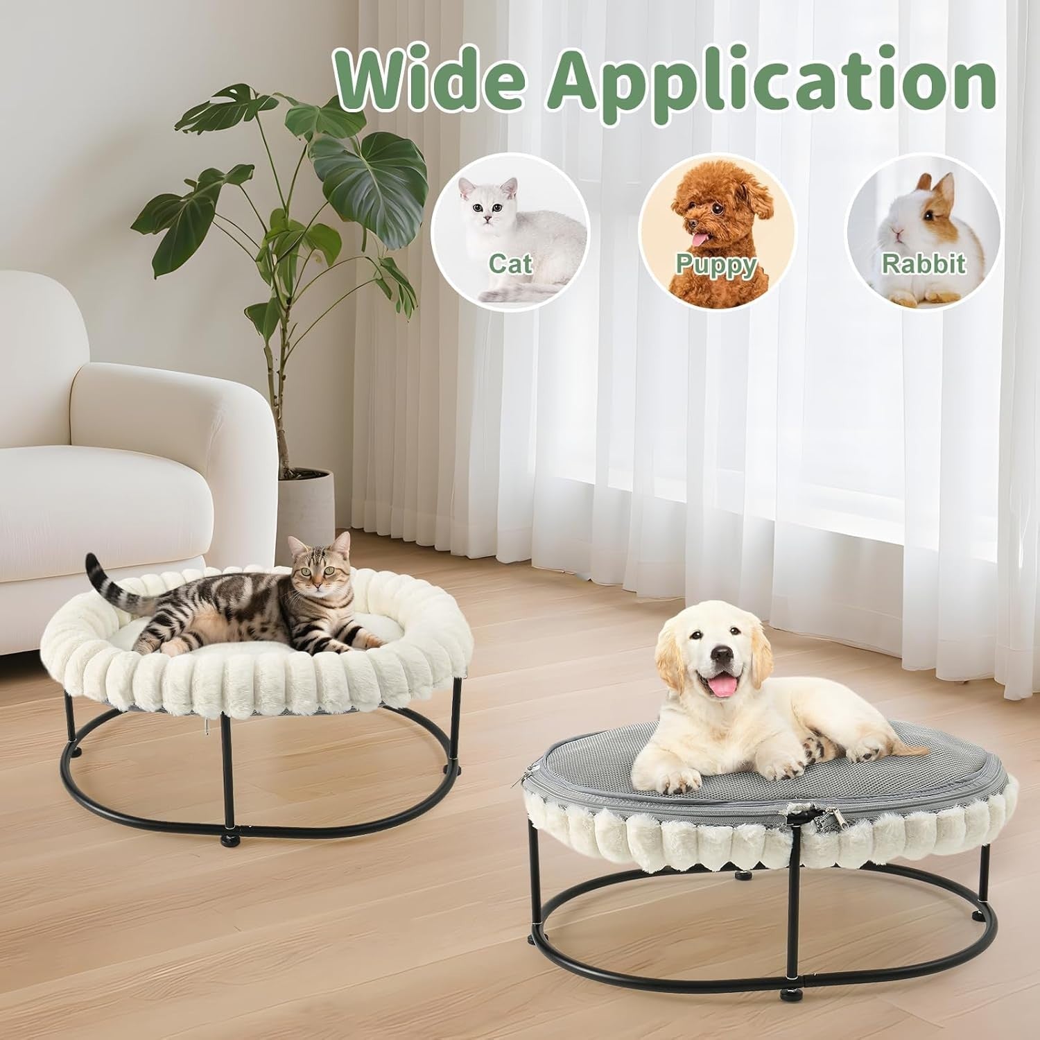 Raised Cat Bed Hammock Elevated Pet Sofa Metal Frame Washable Cushion