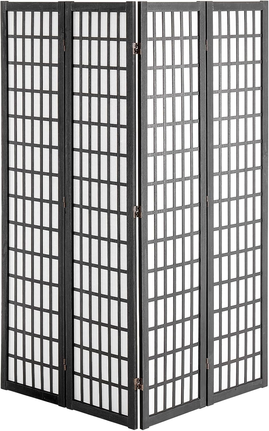 4 Panel Japanese Folding Room Divider Black Wood Privacy Screen 162x170cm