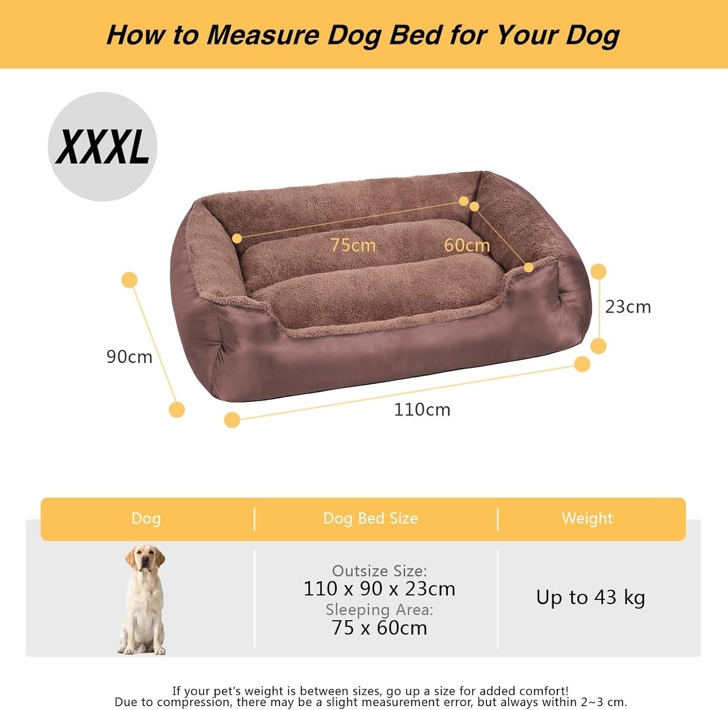 XXXL Large Dog Bed 110x90cm Washable Rectangle Pet Bed