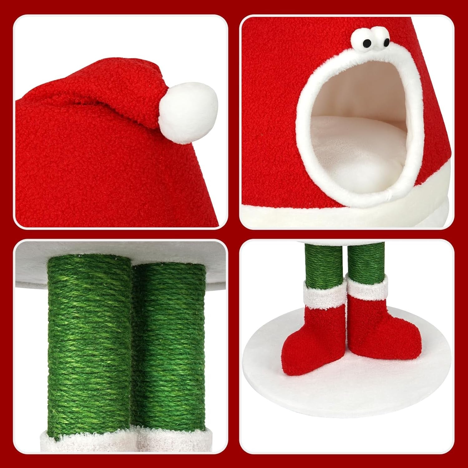 Festive Cat Tree Scratching Post with Cozy Bed Indoor Climbing Tower