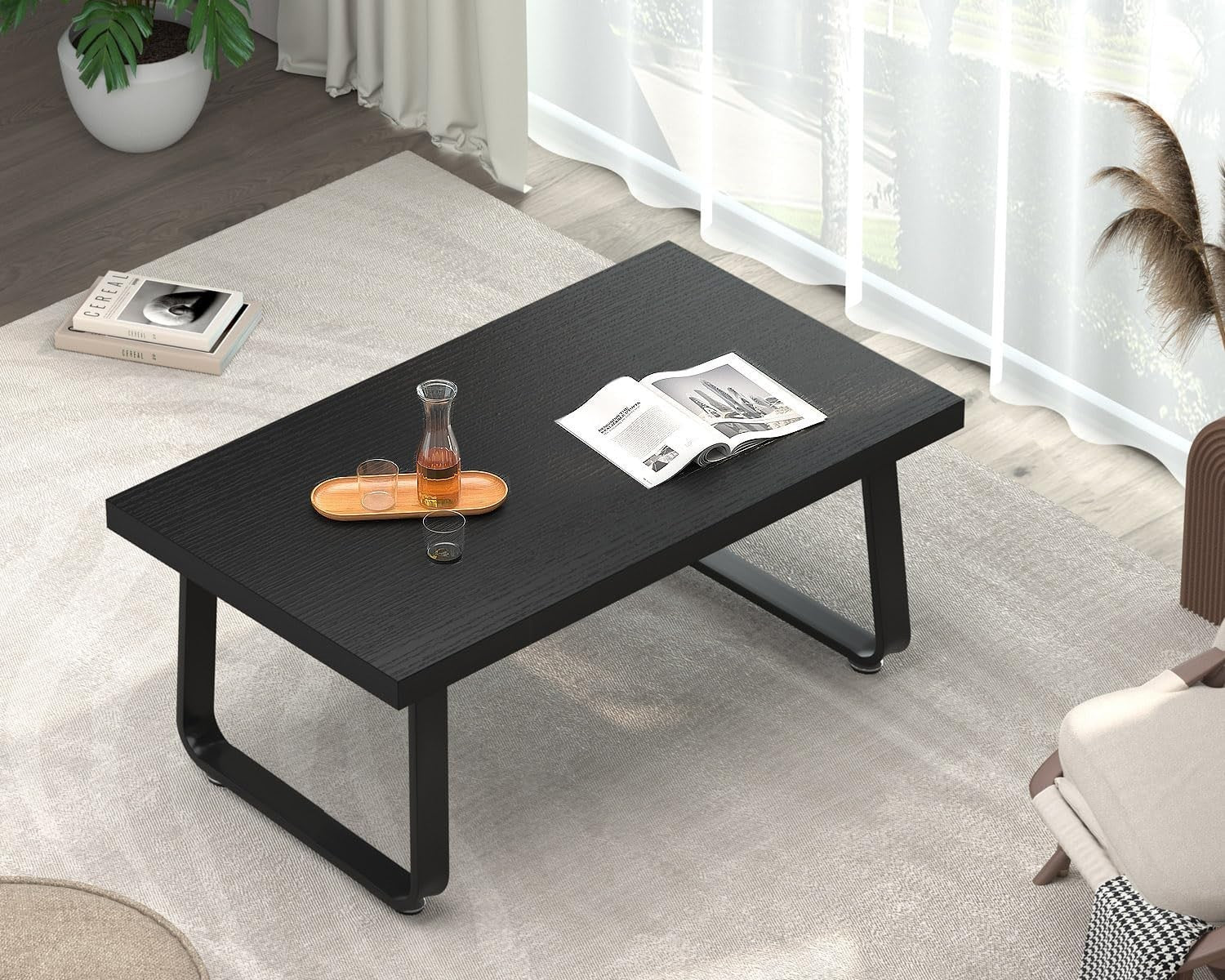 Modern Black Wood & Metal Coffee Table 100x60x46.5cm Industrial Farmhouse