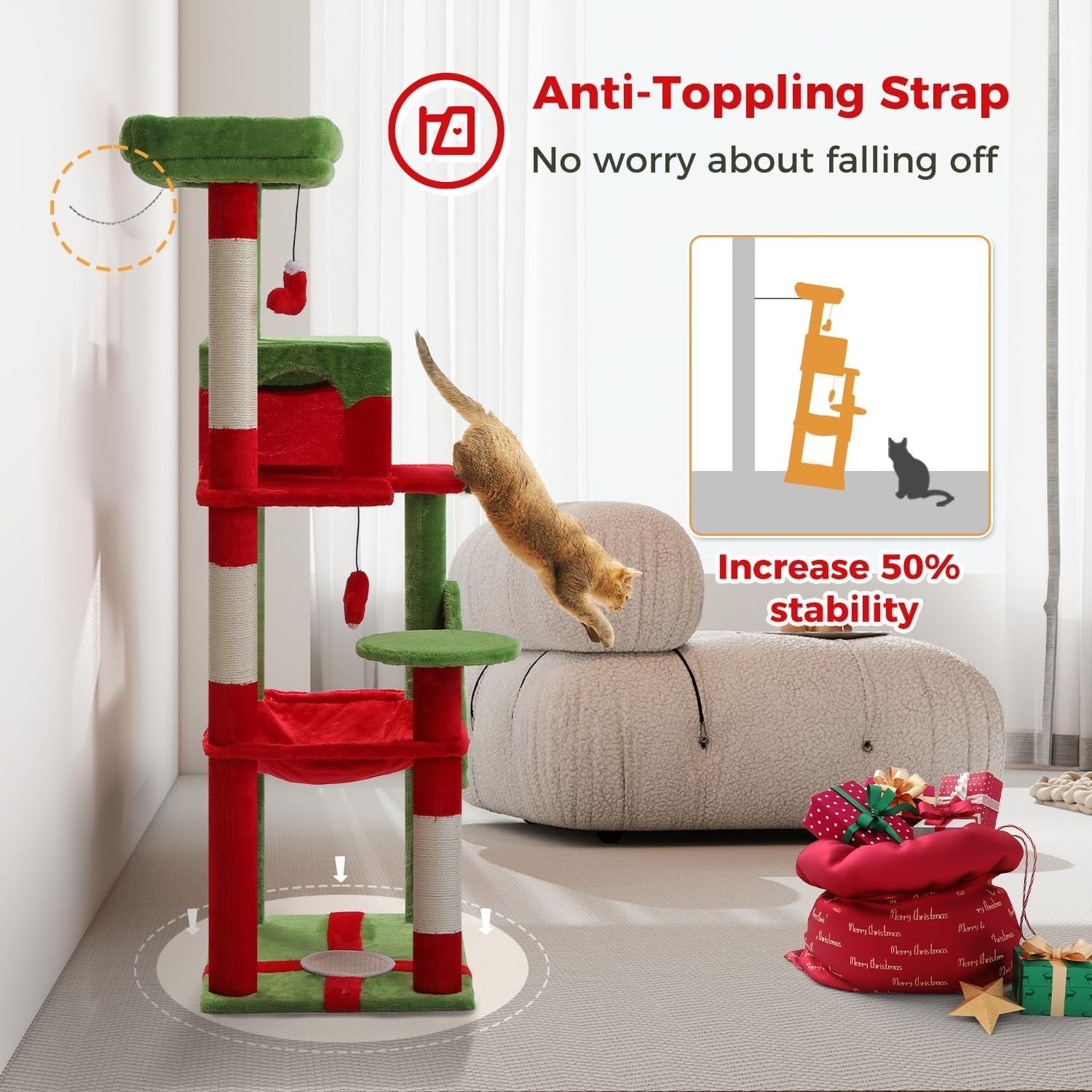 Large Cat Tree Tower 143cm Level Scratching Posts Hammock Condo